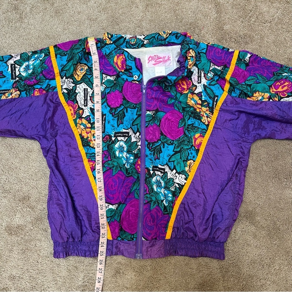 Rare Vintage 80s Shell Shock Rosa Damascana Purple Floral Windbreaker Large/XL - Picture 7 of 8
